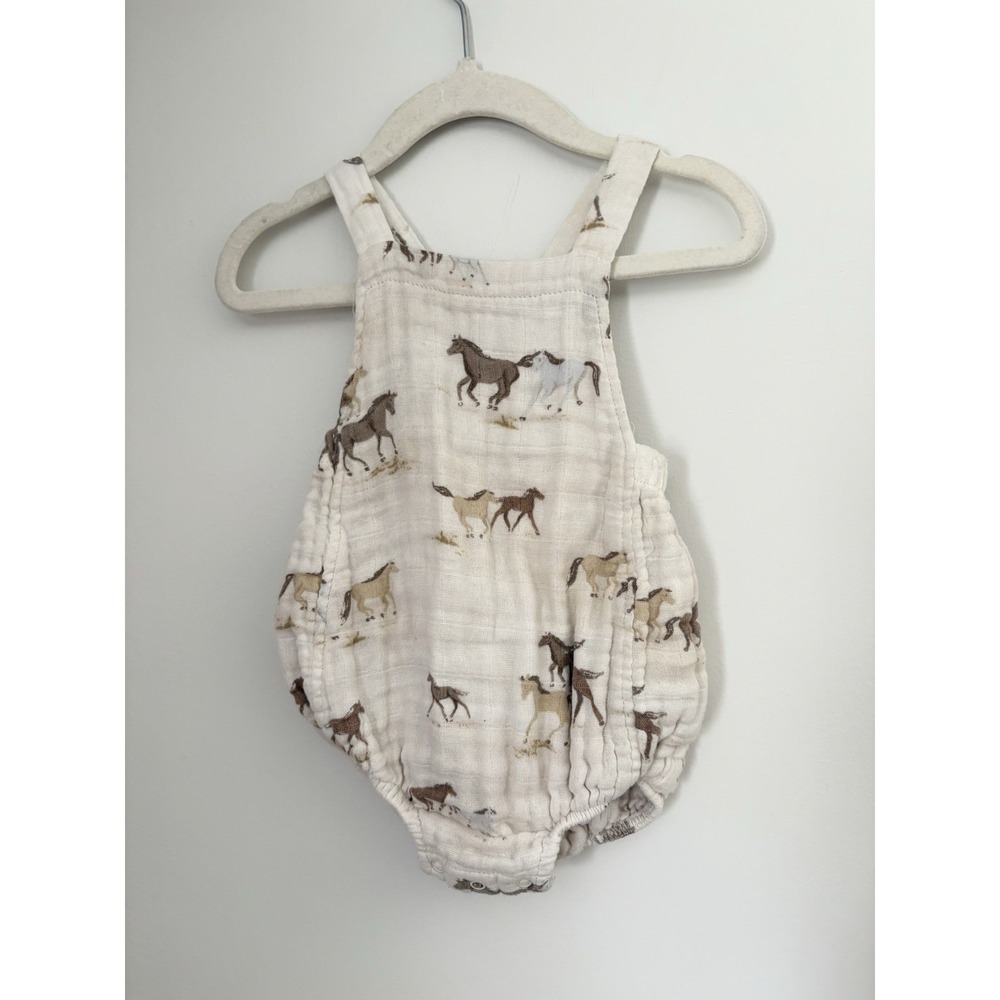 Angel Dear Mustangs Retro Sunsuit Romper Organic Cotton Infant Size 6-12 Months - Picture 2 of 6